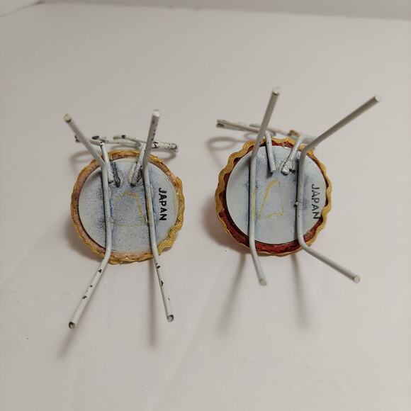 Antique Metal Chairs Japan Miniature Dollhouse Tan Red Sewing Pin Cushion Pair - Picture 6 of 8